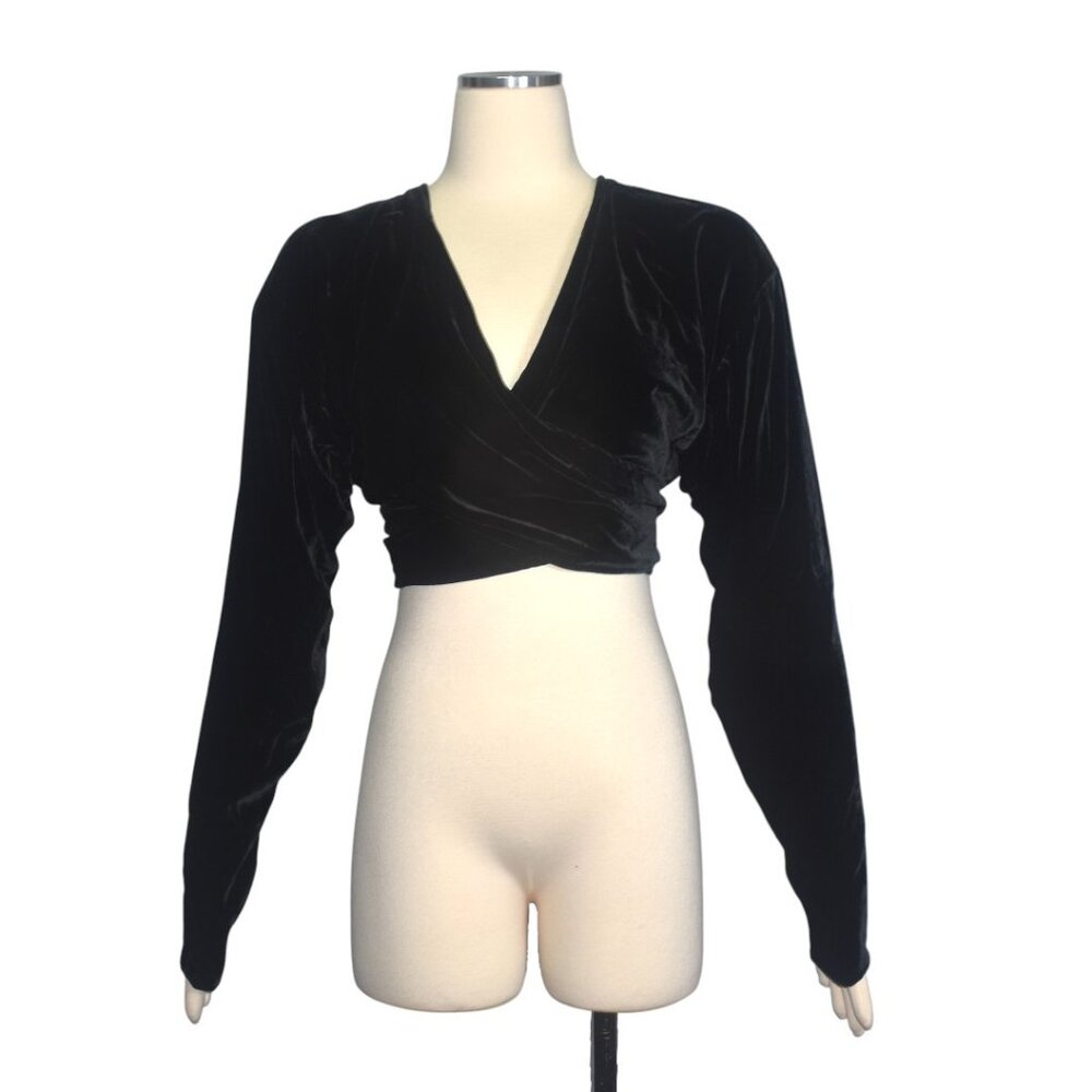 Vintage Y2k Bryan Emerson Velvet Wrap Top Crop Rayon Silk Long Sleeves S M L